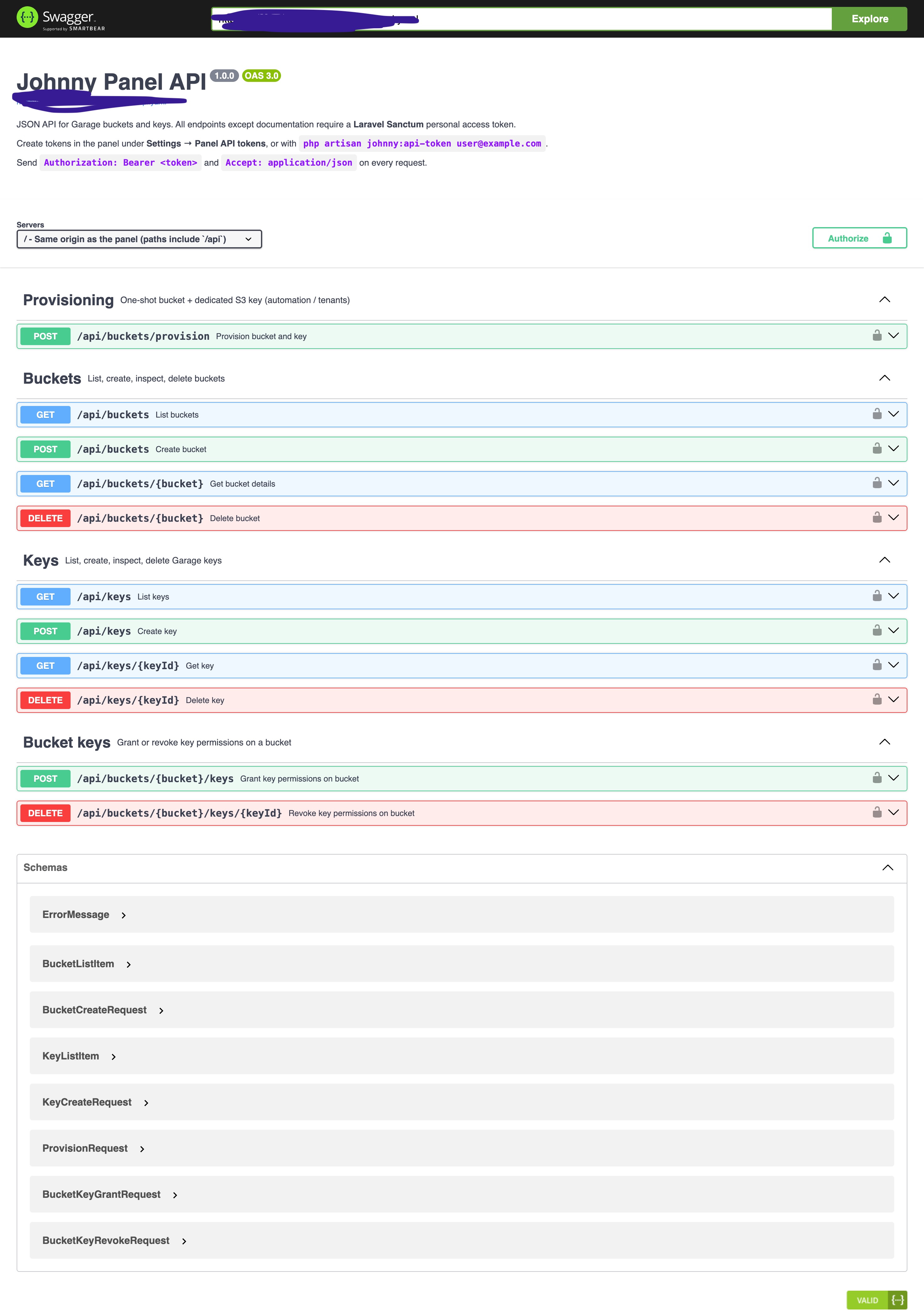 Johnny Panel API — interactive Swagger UI documentation
